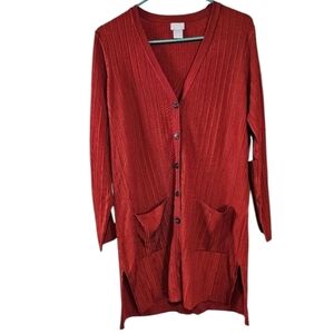 Chico's Ribbed Long Button Down Sweater Cardigan